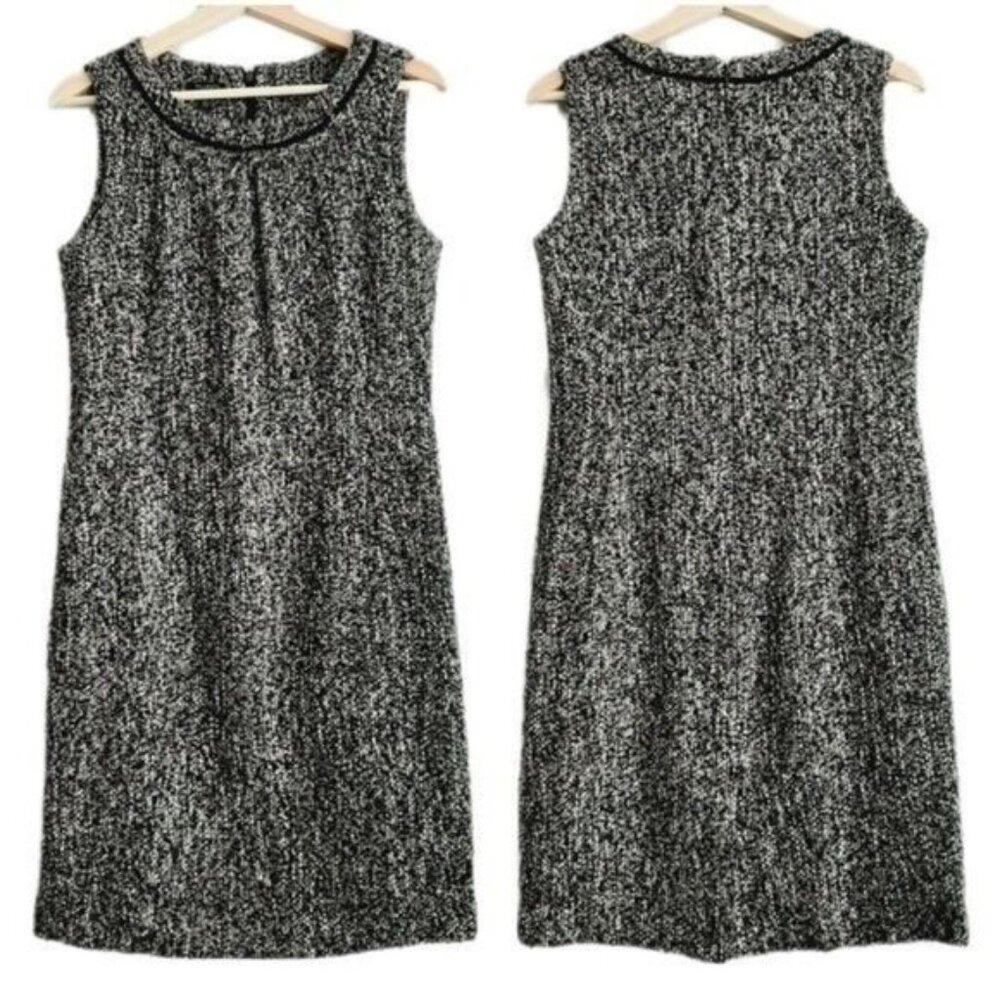 TALBOTS Tweed Sheath Dress Woven Tweed Style Fabric Grey Sz 10